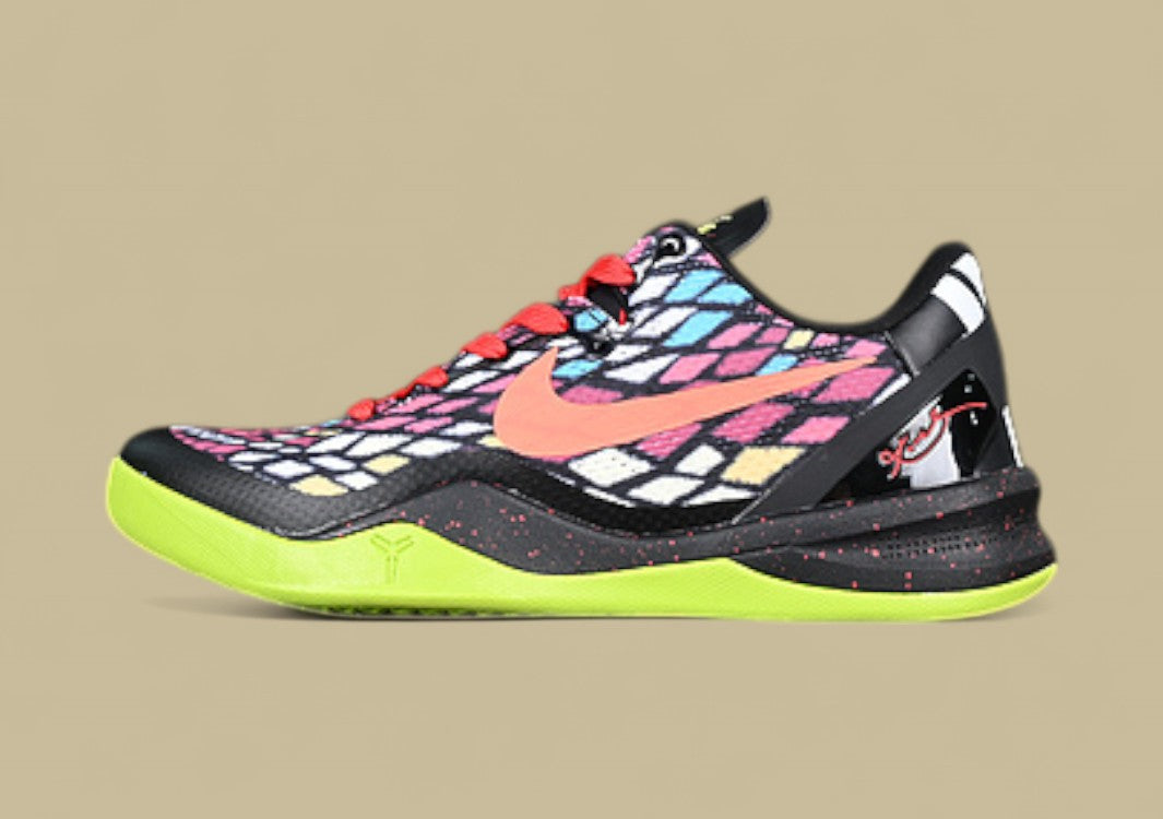 Nike Kobe Black Orange Green Red Colorful Mosaic Upper With Bright Volt Sole and Swoosh