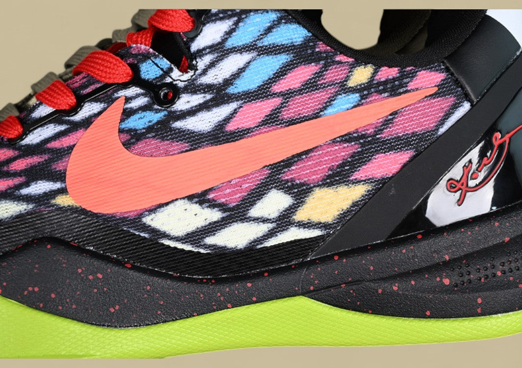 Nike Kobe Black Orange Green Red Colorful Mosaic Upper With Bright Volt Sole and Swoosh