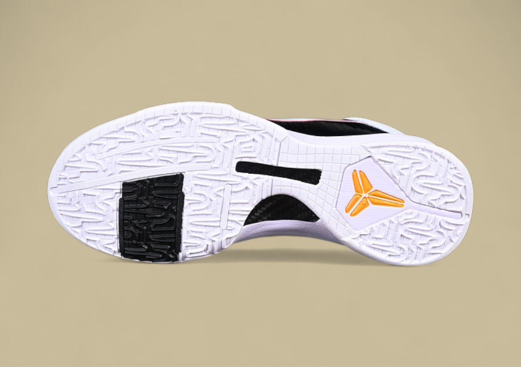 Nike Kobe ChNike Kobe Chaos White Black Gold Red Sleek Low-top Design With Glossy Panels and Bold Accentsaos Black gold Bold Yellow and Black Colorway With Red Details and Low-top Build (Copy)