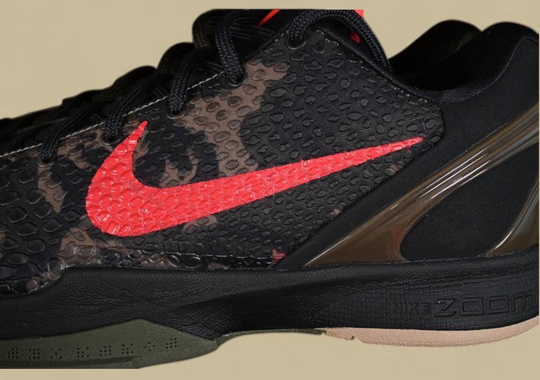 Nike Kobe "Crimson Bog" Black Khaki Basketball Shoes with Red Swoosh Accent