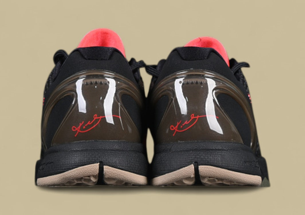 Nike Kobe "Crimson Bog" Black Khaki Basketball Shoes with Red Swoosh Accent