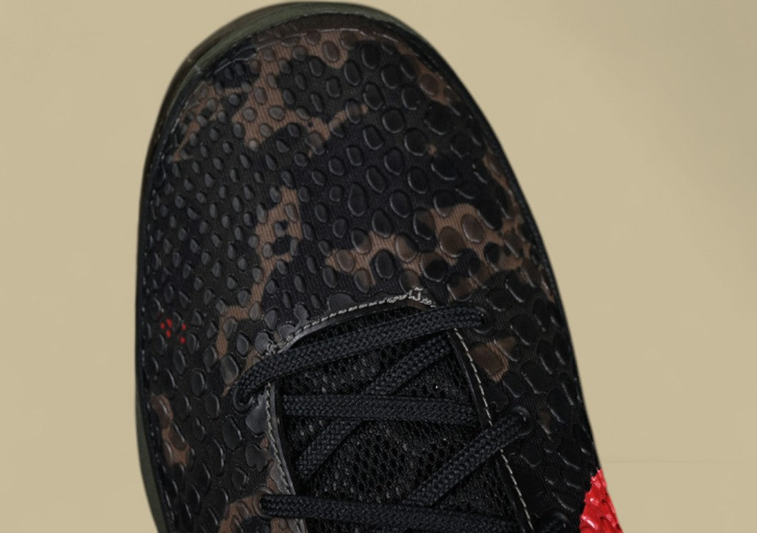 Nike Kobe "Crimson Bog" Black Khaki Basketball Shoes with Red Swoosh Accent