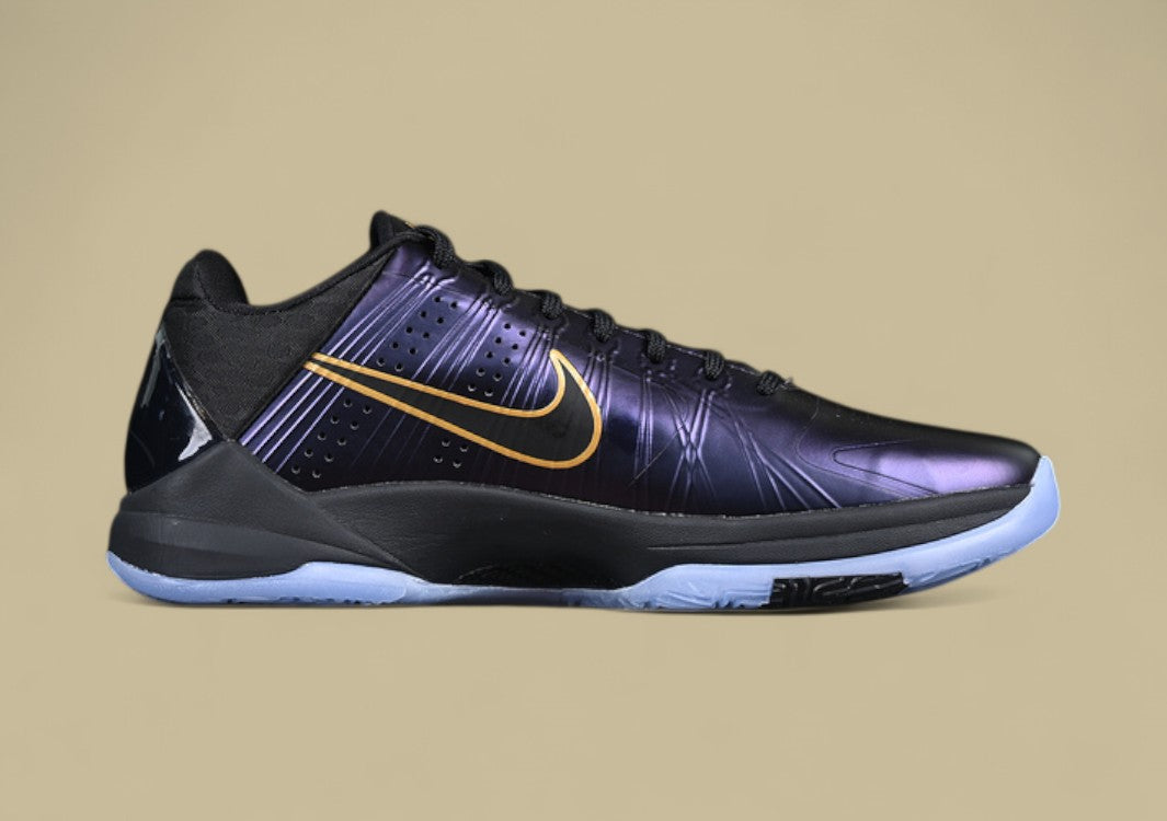 Nike Kobe "Eggplant" Purple Black Basketball Shoe with Gold Swoosh Detail