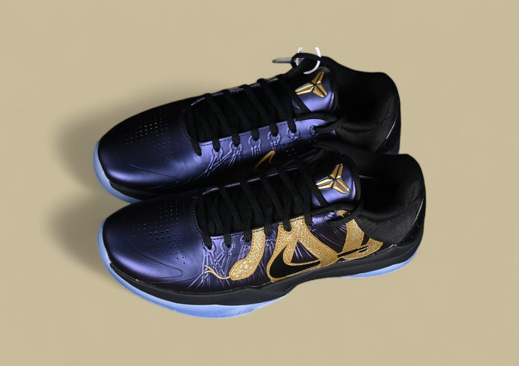 Nike Kobe "Eggplant" Purple Black Basketball Shoe with Gold Swoosh Detail
