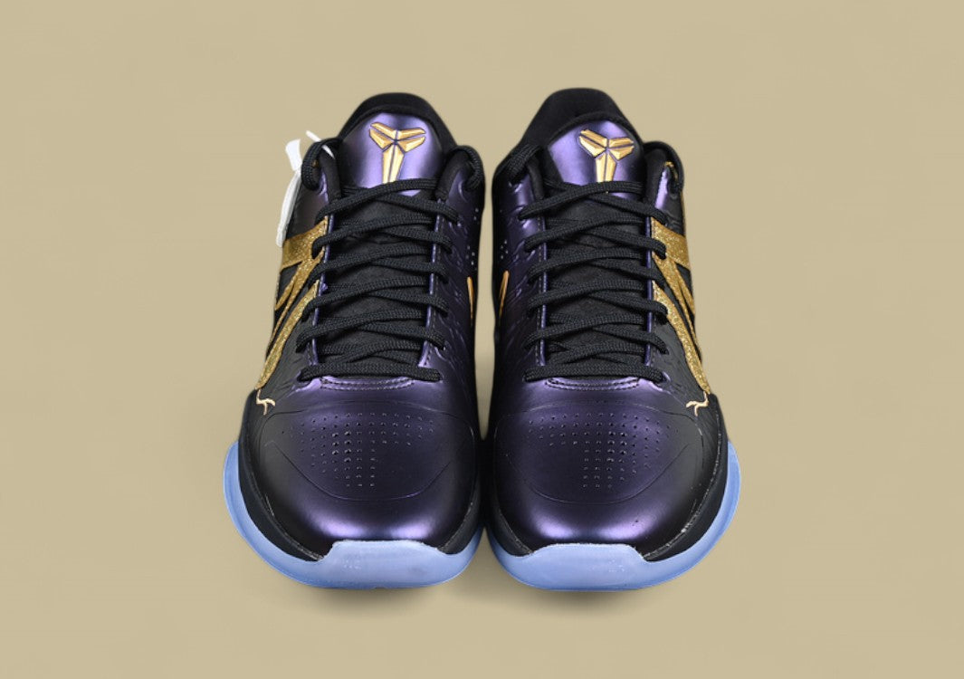 Nike Kobe "Eggplant" Purple Black Basketball Shoe with Gold Swoosh Detail