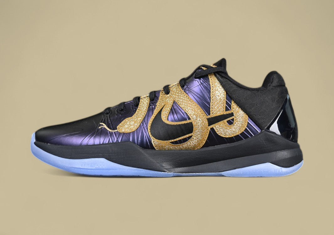 Nike Kobe "Eggplant" Purple Black Basketball Shoe with Gold Swoosh Detail