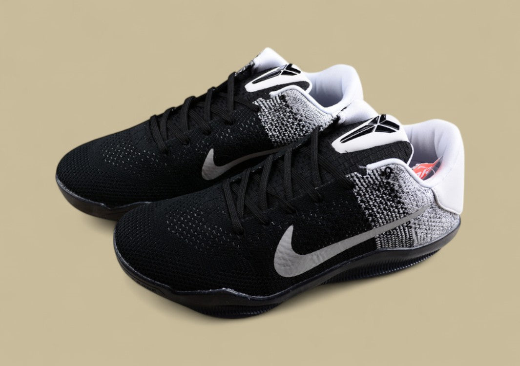 Nike Kobe Elite Low Last Emperor White Grey Black Flyknit Gradient Style With Sleek Low Profile