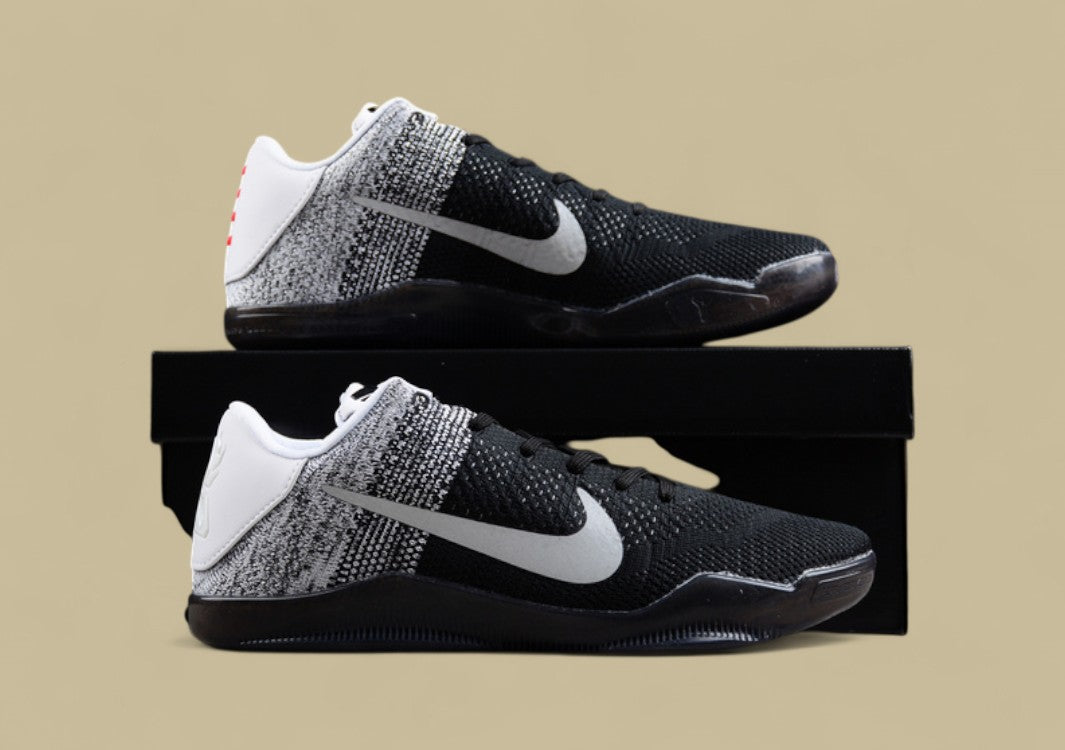 Nike Kobe Elite Low Last Emperor White Grey Black Flyknit Gradient Style With Sleek Low Profile