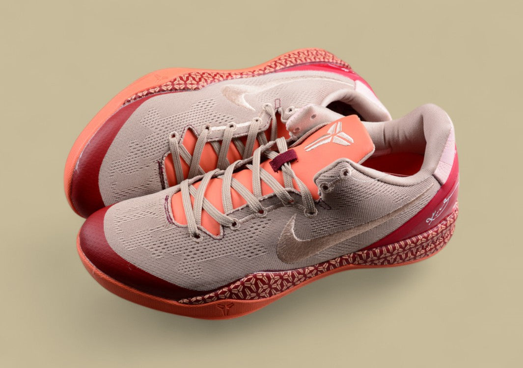 Nike Kobe Grey Red Orange Basketball Shoes Dynamic Colorway With Signature Low-top Design