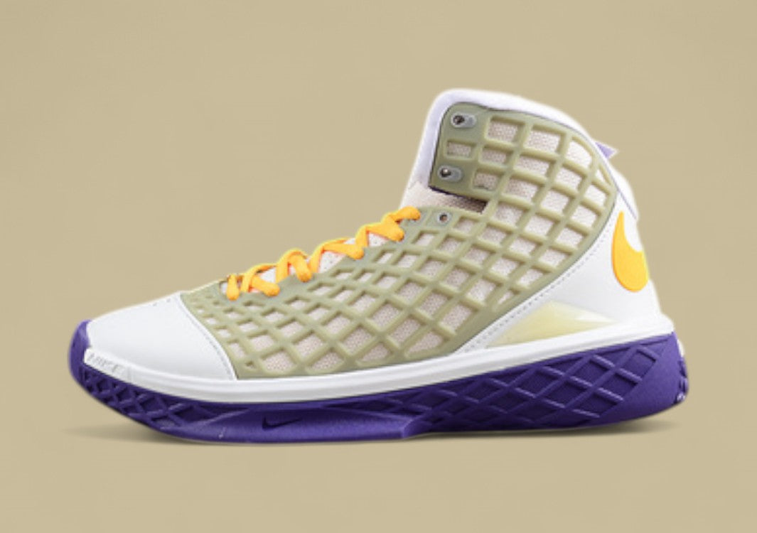 Nike Kobe Lakers Metallic Silver Canyon Gold Varsity Purple Iconic Grid Upper With Team Colors
