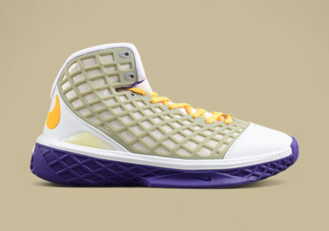 Nike Kobe Lakers Metallic Silver Canyon Gold Varsity Purple Iconic Grid Upper With Team Colors
