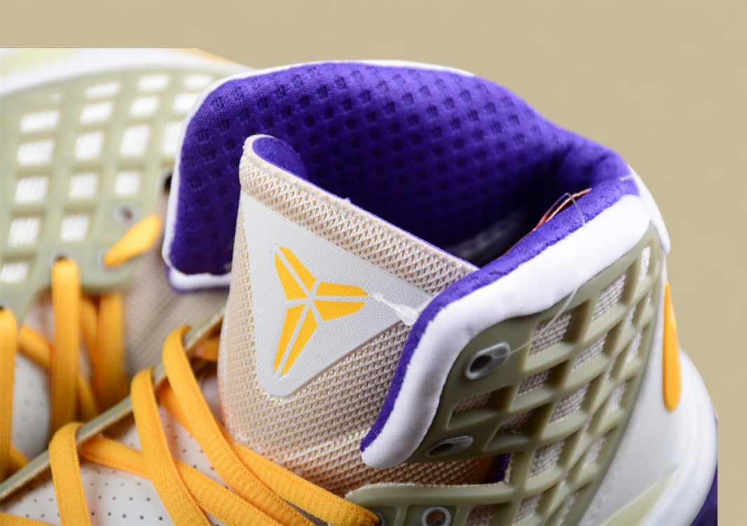 Nike Kobe Lakers Metallic Silver Canyon Gold Varsity Purple Iconic Grid Upper With Team Colors