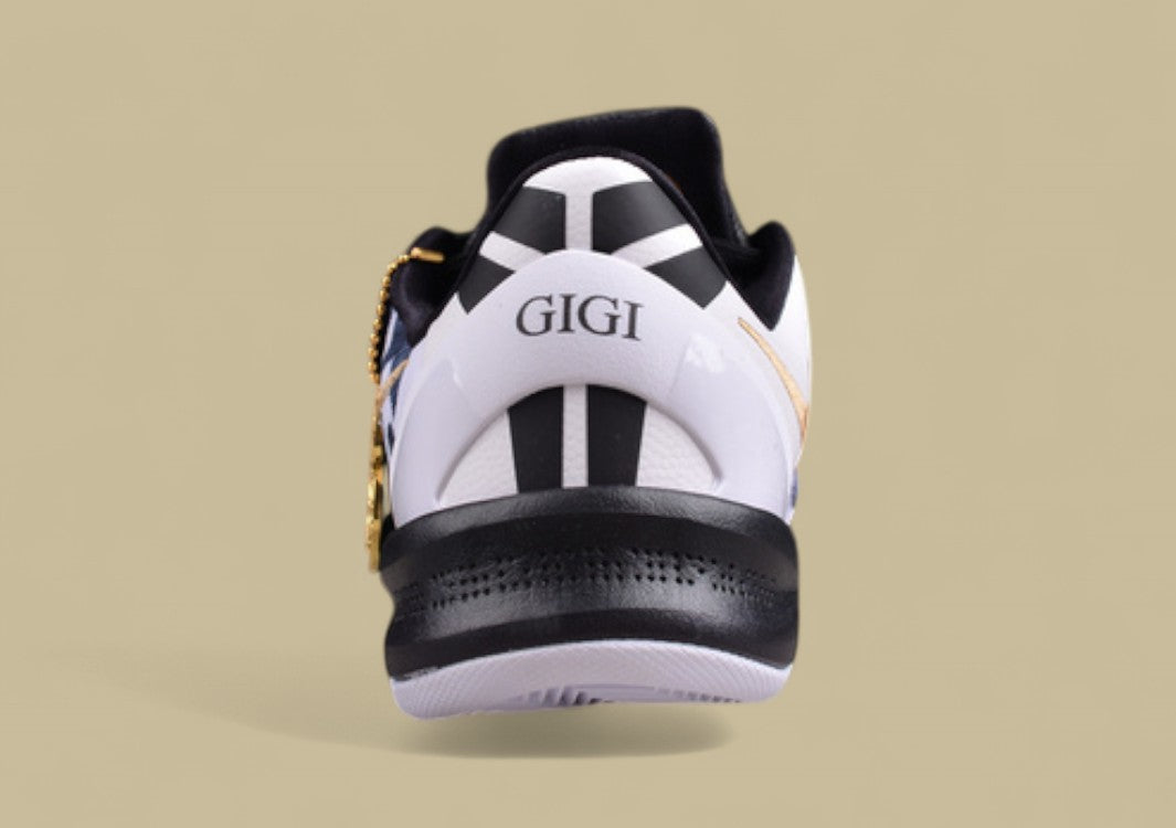 Nike Kobe "Mambacita" White Metallic Gold Black Tribute Edition Low-Top Basketball Shoe Honoring Gigi Bryant