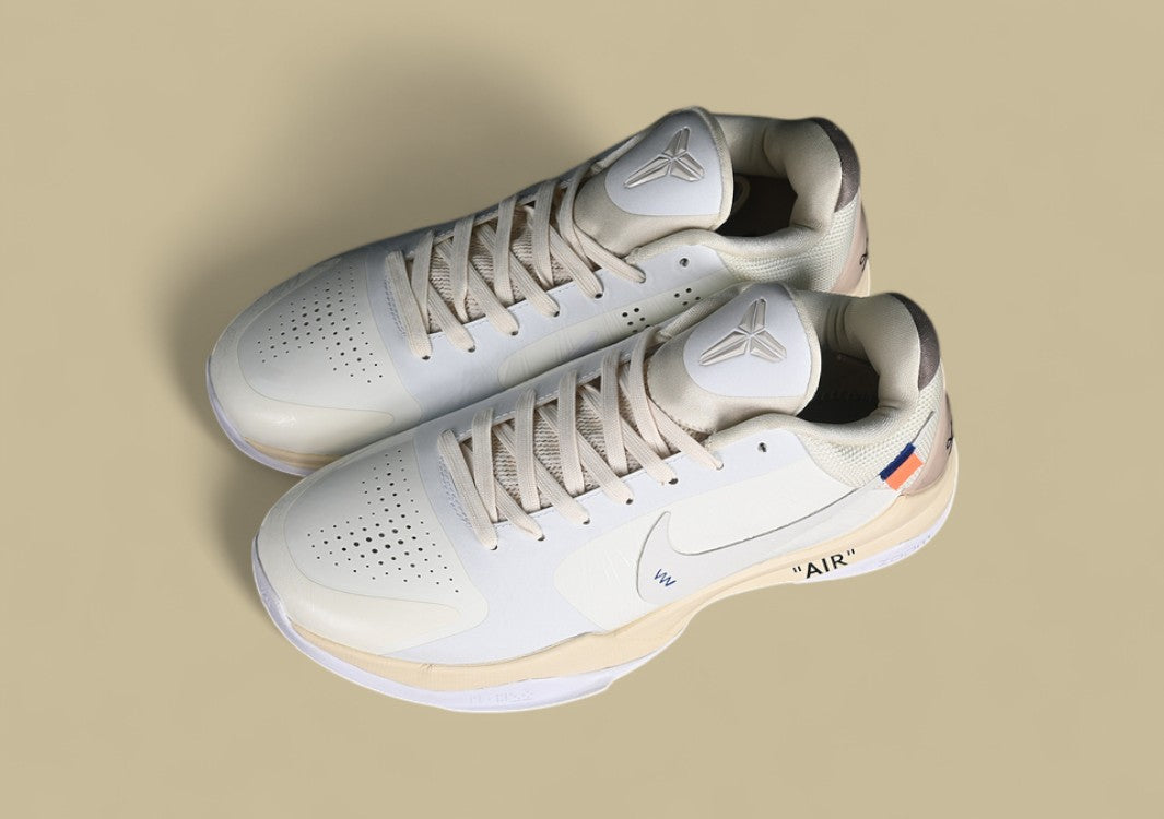 Nike Kobe Off-White "White Beige" Limited Edition Collaborative Low-Top Basketball Sneaker with Signature Deconstructed Style