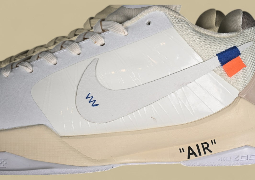 Nike Kobe Off-White "White Beige" Limited Edition Collaborative Low-Top Basketball Sneaker with Signature Deconstructed Style