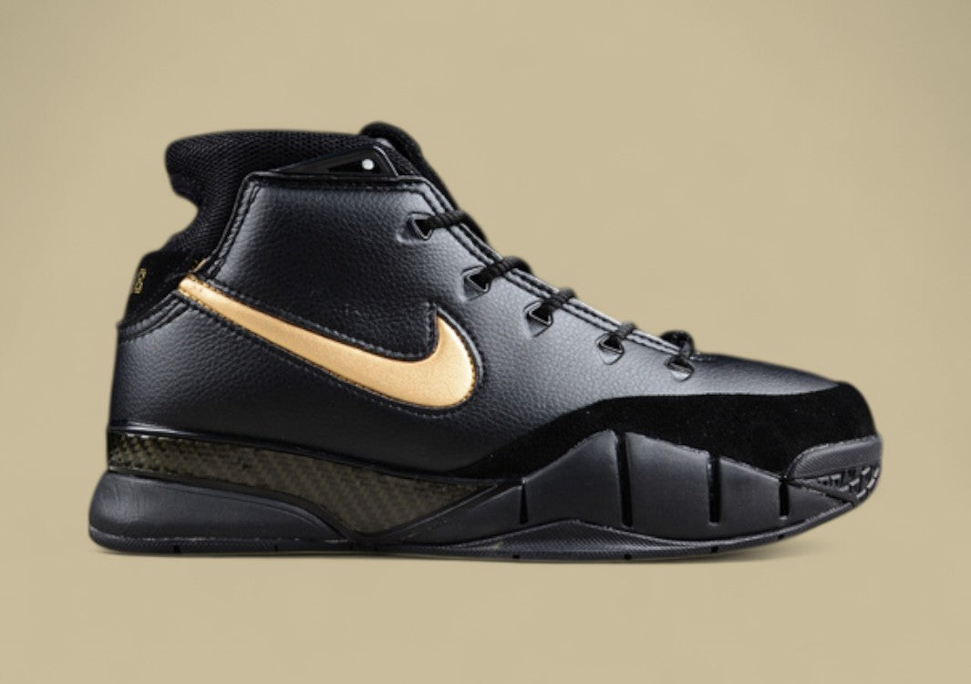 Nike Kobe Protro Black Gold Classic Mid-top Basketball Shoe With Bold Metallic Swoosh Accent