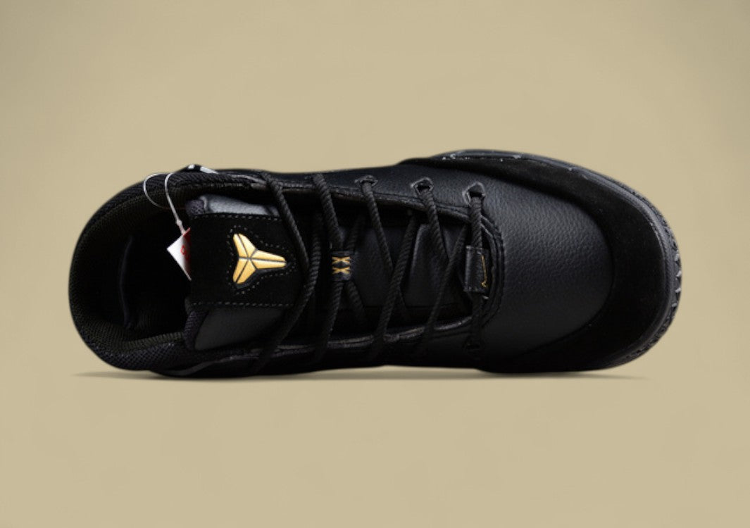Nike Kobe Protro Black Gold Classic Mid-top Basketball Shoe With Bold Metallic Swoosh Accent