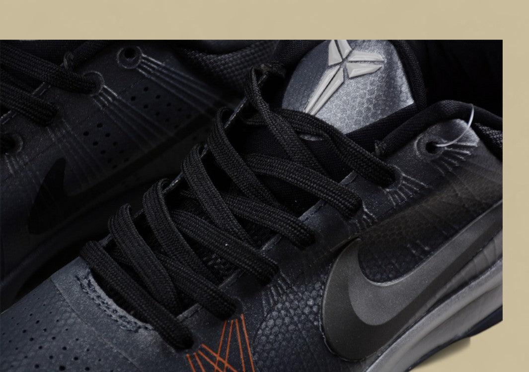 Nike Kobe Protro Black Grey Sleek Metallic Finish With Low-top Profile and Red Heel Accent