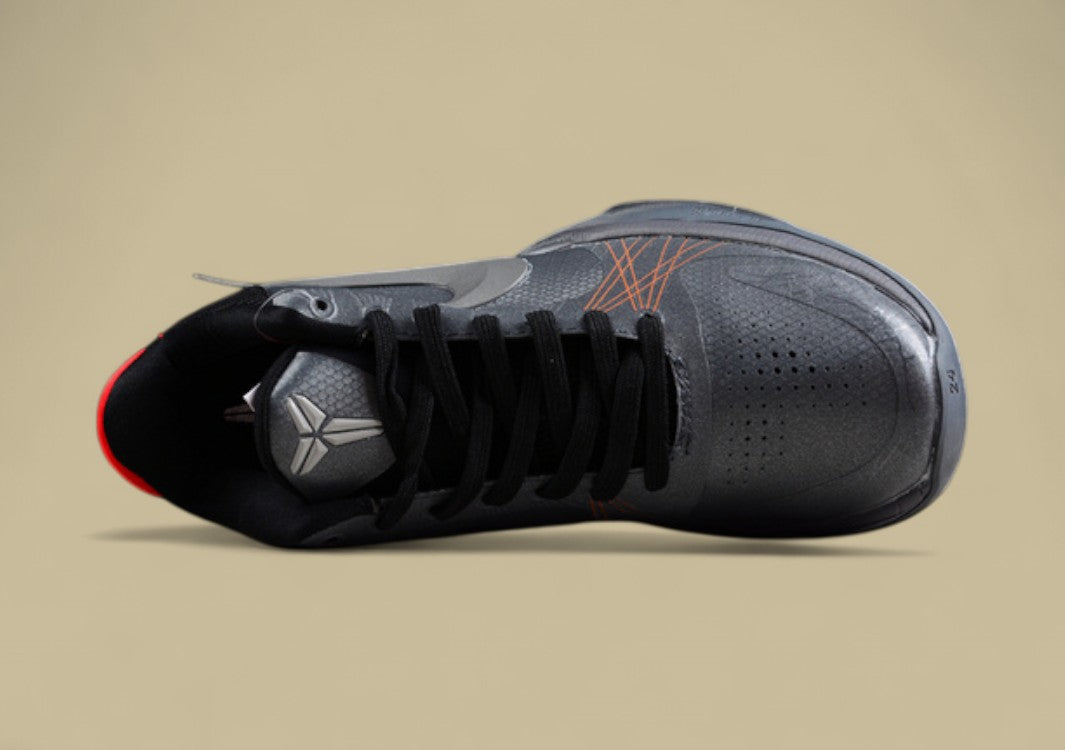 Nike Kobe Protro Black Grey Sleek Metallic Finish With Low-top Profile and Red Heel Accent