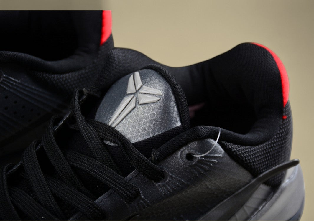 Nike Kobe Protro Black Grey Sleek Metallic Finish With Low-top Profile and Red Heel Accent