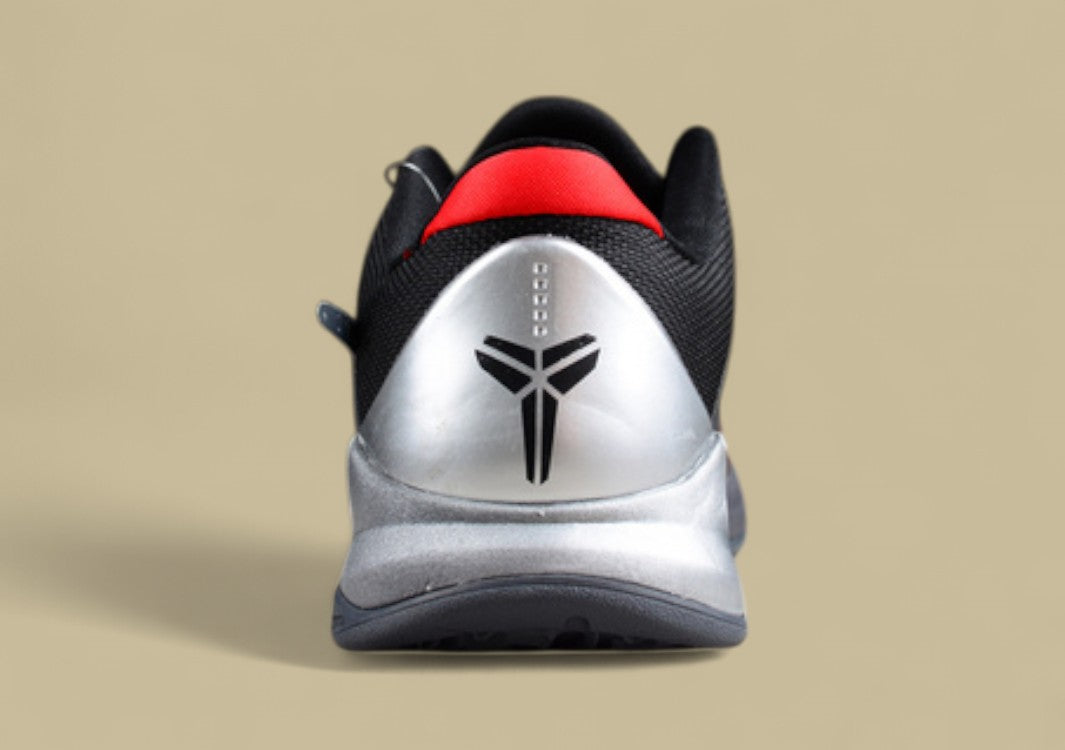 Nike Kobe Protro Black Grey Sleek Metallic Finish With Low-top Profile and Red Heel Accent