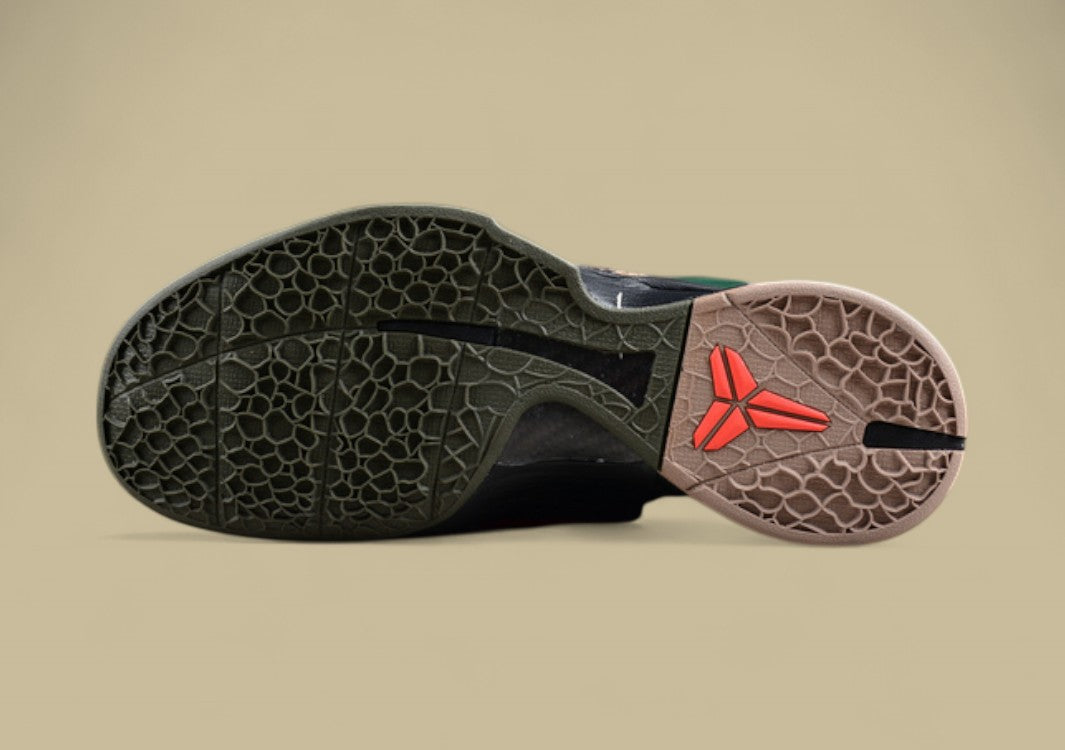 Nike Kobe Protro Black Red Green Brown Snake Print Design With Bold Crimson Swoosh Accent