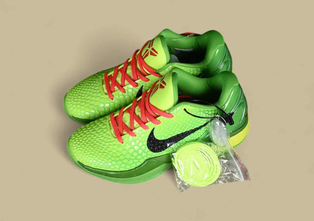 Nike Kobe Protro Green Apple Volt Crimson Black Bold “grinch” Look With Glossy Snakeskin Upper