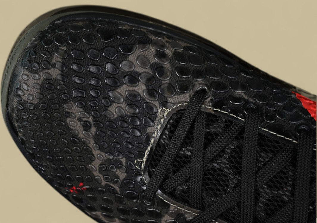 Nike Kobe Protro Orange Black Green Sleek Snakeskin Texture With Bold Crimson Swoosh Accent