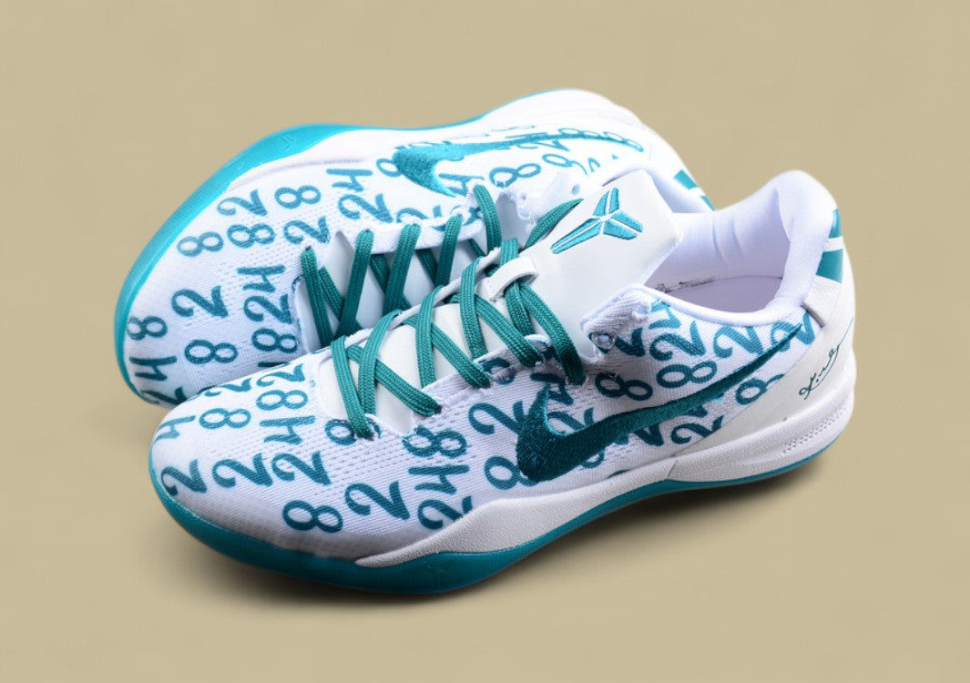 Nike Kobe Protro Radiant Emerald White Green Blue Bold Number Print & Sleek Low-top Style