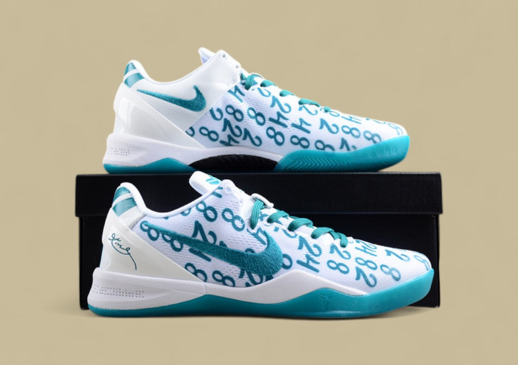 Nike Kobe Protro Radiant Emerald White Green Blue Bold Number Print & Sleek Low-top Style