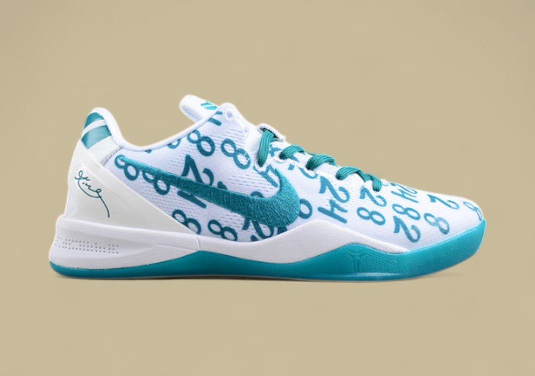 Nike Kobe Protro Radiant Emerald White Green Blue Bold Number Print & Sleek Low-top Style