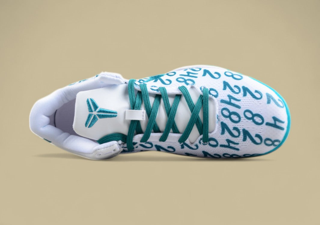 Nike Kobe Protro Radiant Emerald White Green Blue Bold Number Print & Sleek Low-top Style