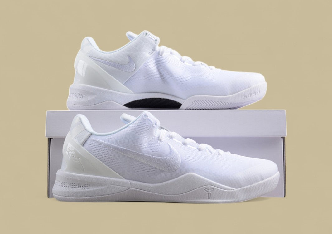 Nike Kobe Protro Triple White Sleek All-white Low-top Basketball Shoe With Minimalist Design