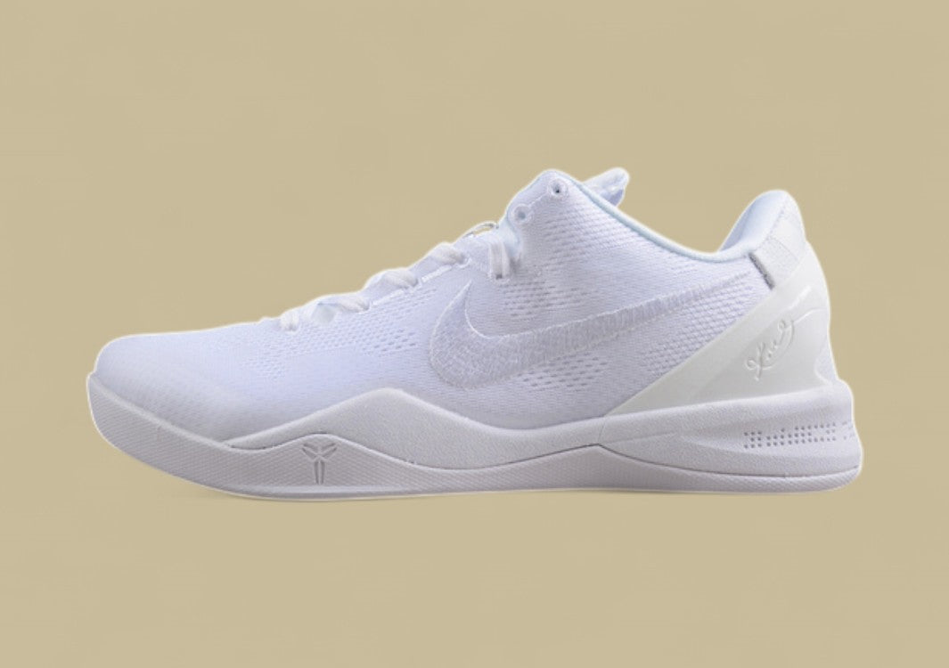 Nike Kobe Protro Triple White Sleek All-white Low-top Basketball Shoe With Minimalist Design