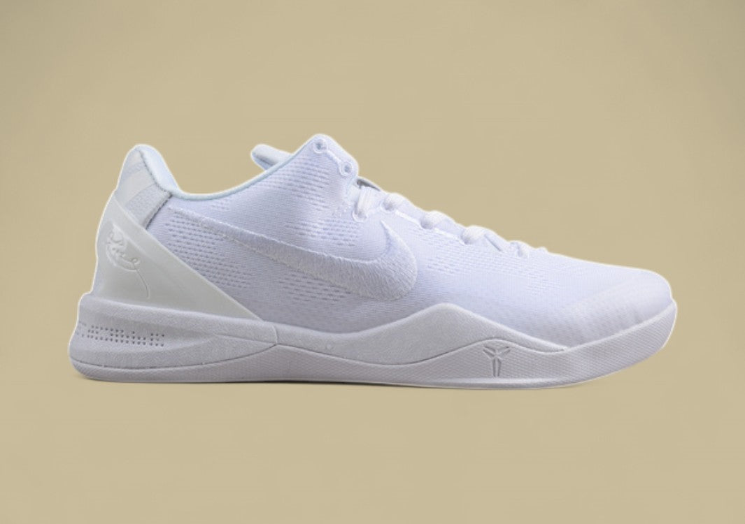 Nike Kobe Protro Triple White Sleek All-white Low-top Basketball Shoe With Minimalist Design