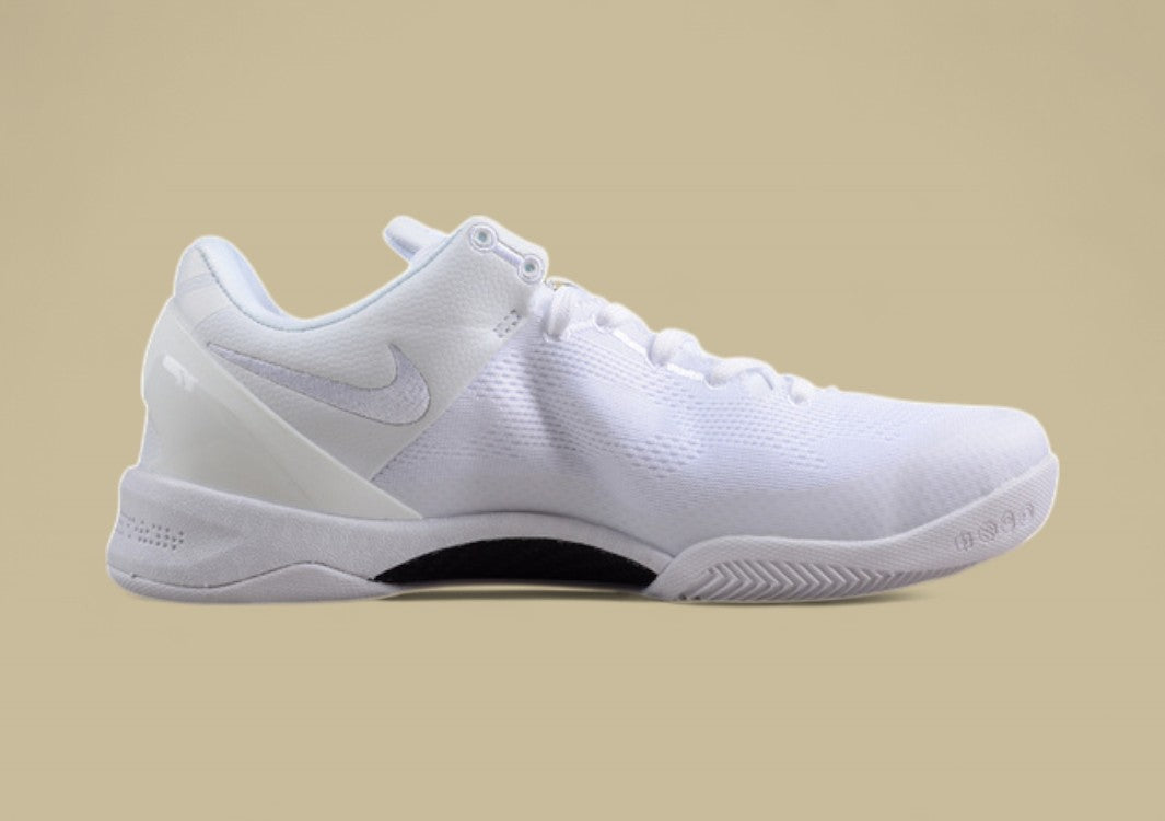 Nike Kobe Protro Triple White Sleek All-white Low-top Basketball Shoe With Minimalist Design