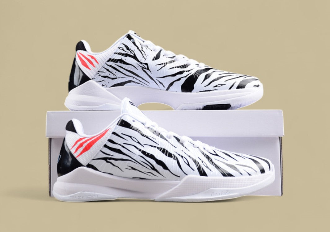 Nike Kobe Protro White Black Red Zebra Print Design With Bold Red Detail and Sleek Low-top Fit