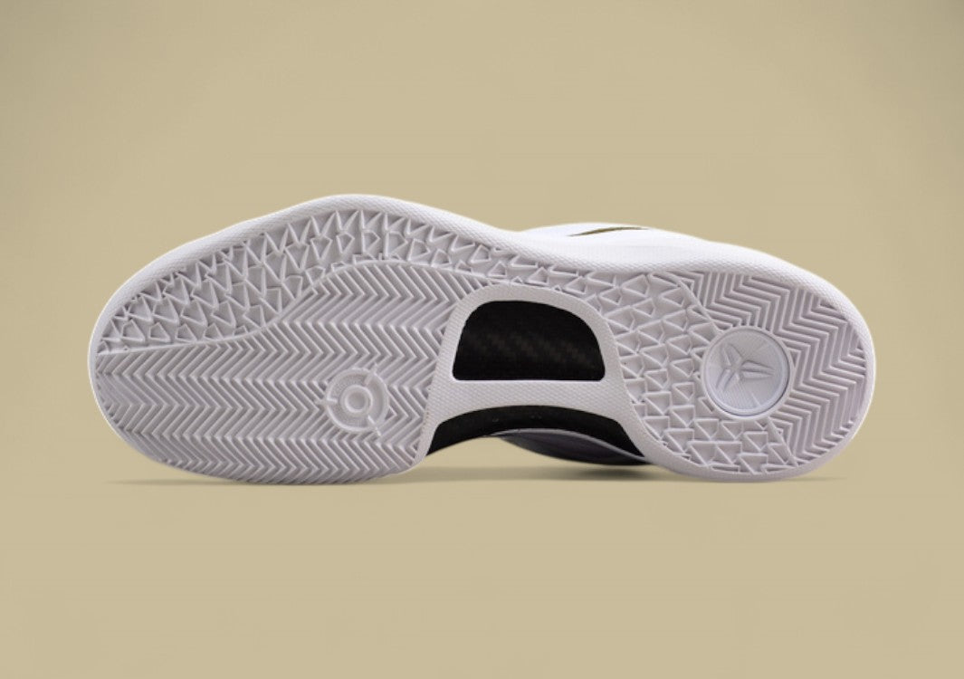 Nike Kobe Protro White Gold Sleek Low-top Basketball Shoes With Metallic Gold Swoosh Detailing