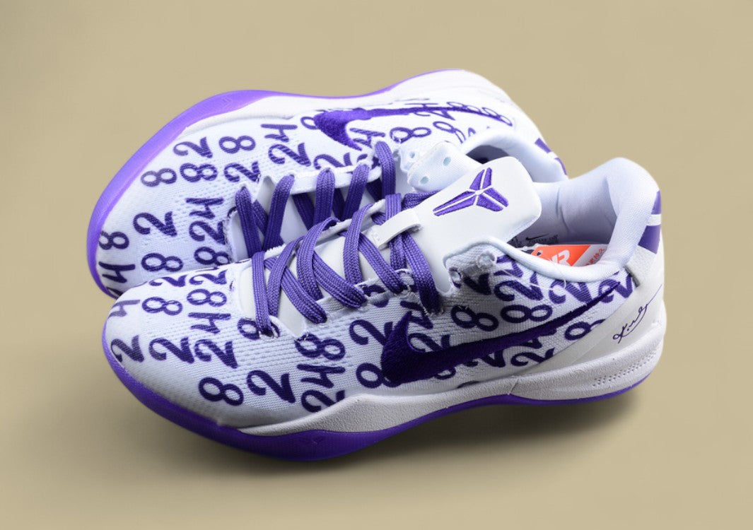 Nike Kobe Protro White Purple Basketball Shoes Bold Number Print With Signature Style