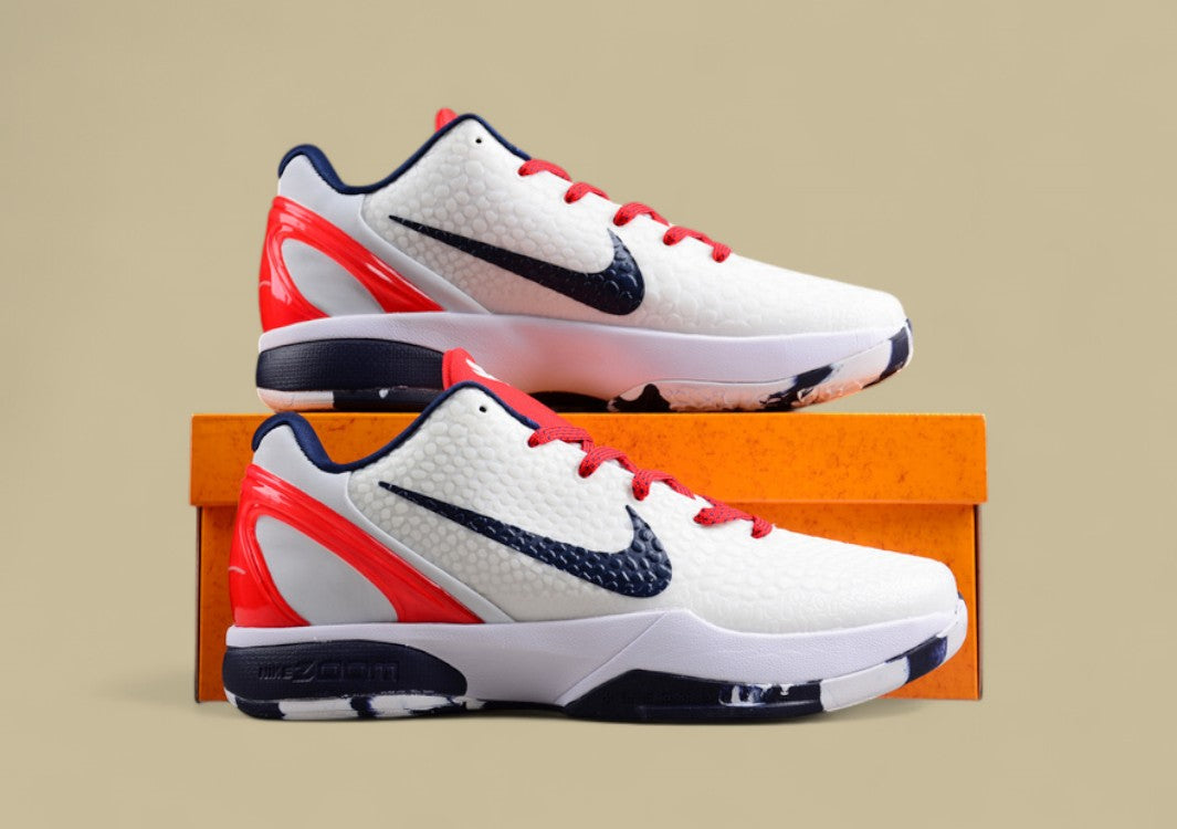 Nike Kobe Protro White Red Black Low-top Basketball Shoes With Textured Upper and Bold Accents
