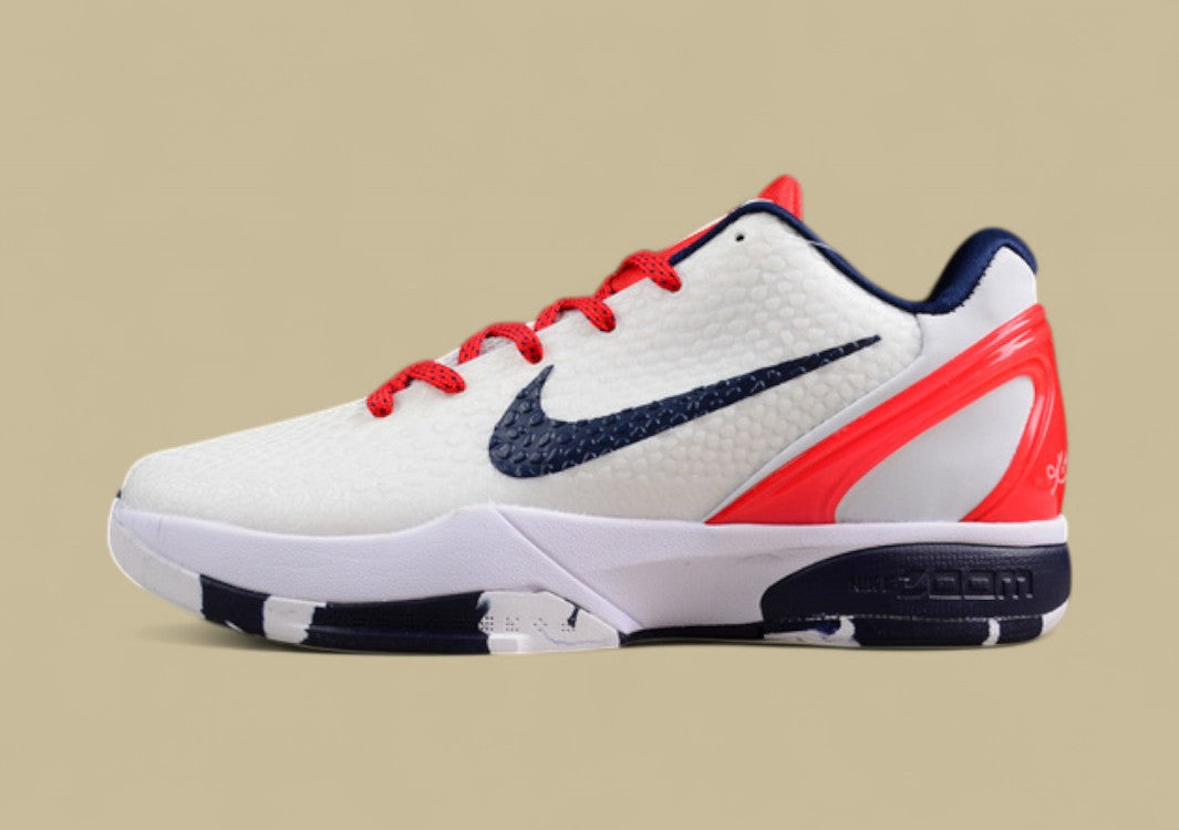 Nike Kobe Protro White Red Black Low-top Basketball Shoes With Textured Upper and Bold Accents