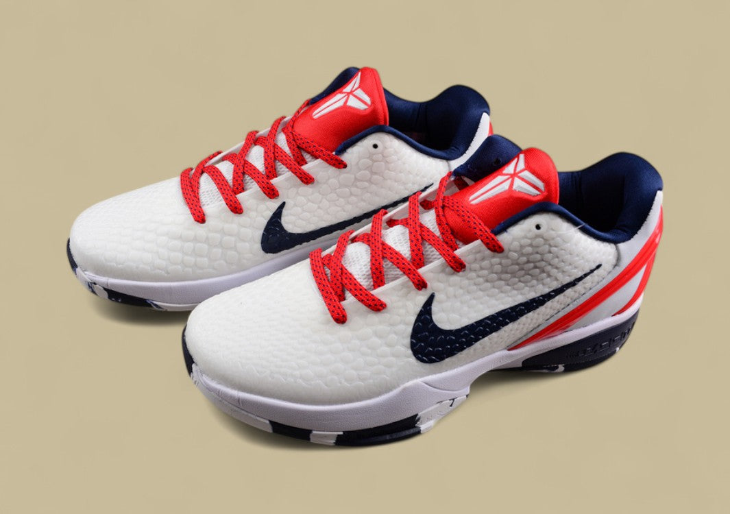 Nike Kobe Protro White Red Black Low-top Basketball Shoes With Textured Upper and Bold Accents