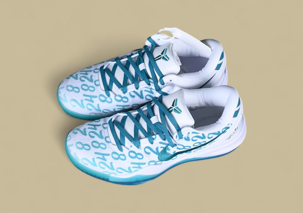 Nike Kobe "Radiant Emerald" White Teal Basketball Shoe with Number Print Design