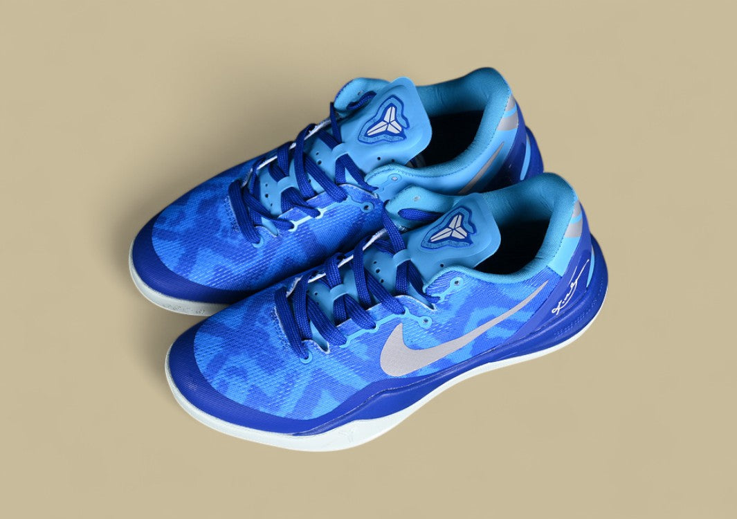 Nike Kobe System Grey White Blue Lightweight Low-top With Bold Pattern and Silver Swoosh
