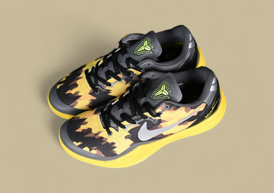 Nike Kobe System Grey Yellow Black Bold Camo Print With Sleek Low-top and Bright Yellow Sole