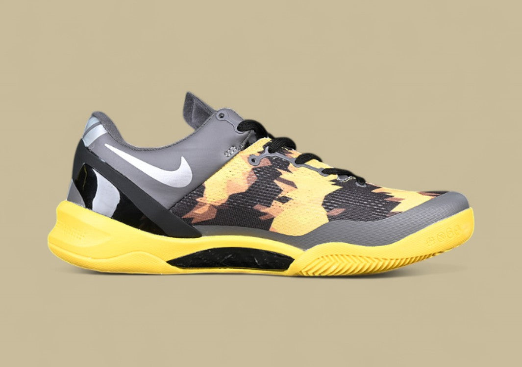 Nike Kobe System Grey Yellow Black Bold Camo Print With Sleek Low-top and Bright Yellow Sole
