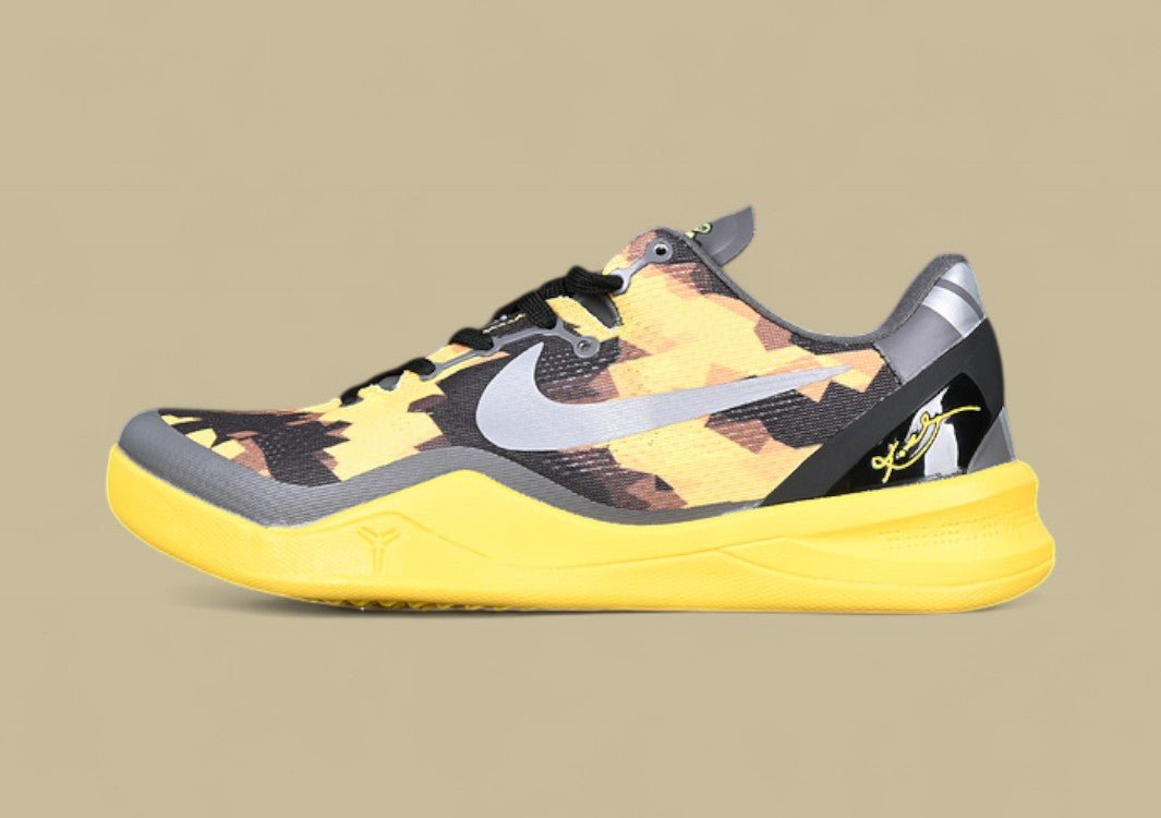 Nike Kobe System Grey Yellow Black Bold Camo Print With Sleek Low-top and Bright Yellow Sole