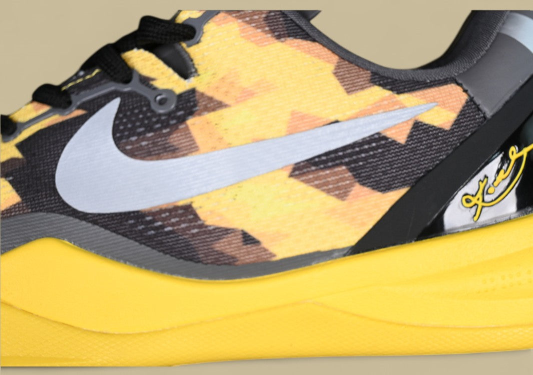Nike Kobe System Grey Yellow Black Bold Camo Print With Sleek Low-top and Bright Yellow Sole