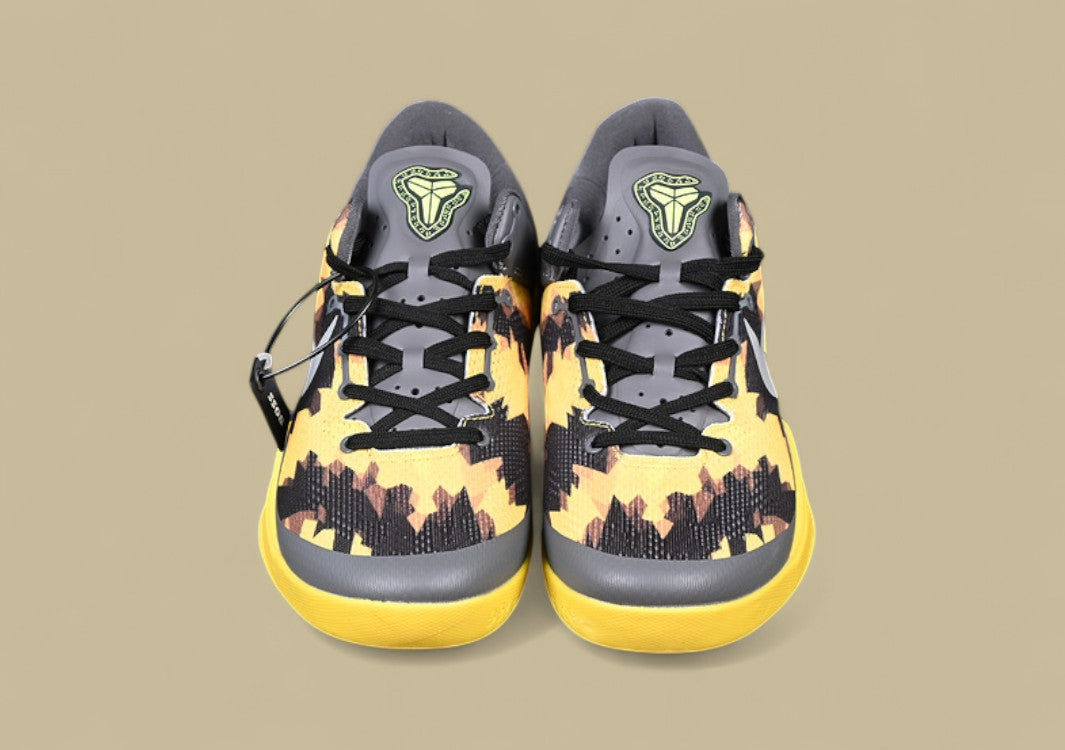 Nike Kobe System Grey Yellow Black Bold Camo Print With Sleek Low-top and Bright Yellow Sole