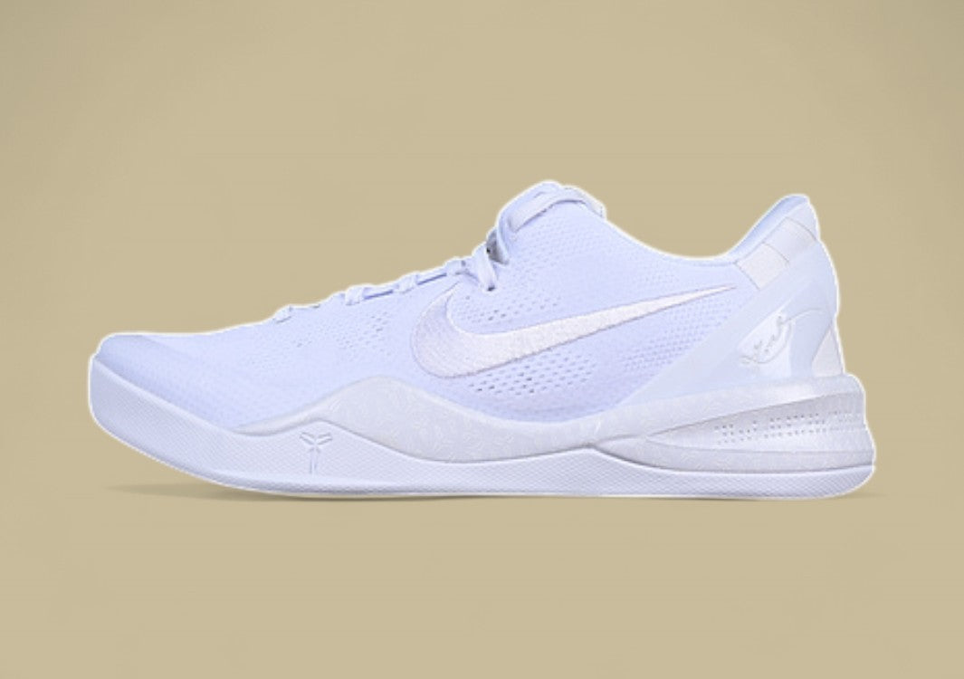 Nike Kobe System White Clean Triple-white Low-top Basketball Shoe With Sleek Minimalist Design